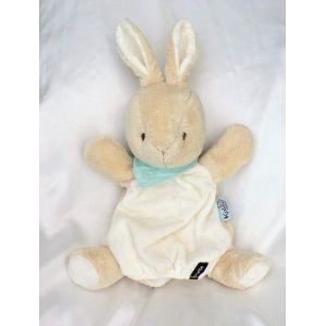 Doudou Peluche Lapin Marionnette Les Amis Praliné Beige Blanc Foulard Bleu Kaloo - Occasion
