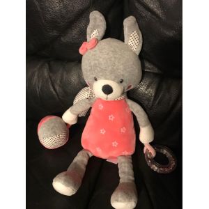 Doudou Peluche Lapin Gris Rose Activités Etoiles Tex 38cm - Occasion