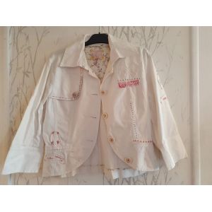 Veste Blanc-Cass&eacute; Brod&eacute;e Rose - Occasion
