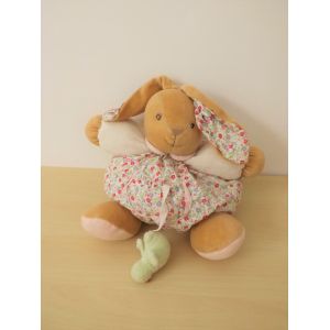 Peluche Doudou Lapin Rose Fleurs Oiseau Vert Kaloo - Occasion