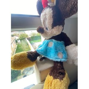 Grande peluche minnie mouse disney parks marron crème bleu jupe à pois - Occasion