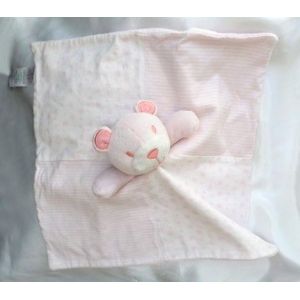 Doudou Peluche Plat Carr&eacute; Ours Rose Et Blanc Rayures Etoiles - Occasion