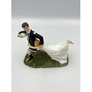 Figurine couple mari&eacute;s th&egrave;me rugby - Occasion