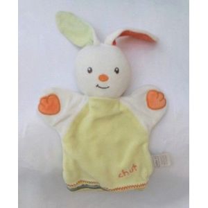 Doudou Peluche Plat Marionnette Lapin Vert Blanc Orange B&eacute;b&eacute;9 - Occasion