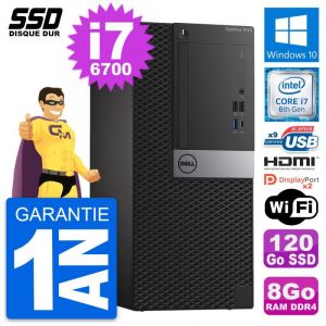 PC Tour Dell OptiPlex 7050 Intel i7-6700 RAM 8Go SSD 120Go HDMI Windows 10 Wifi - Occasion