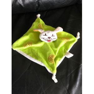 Doudou Plat Lapin Vert Blanc Central Vet - Occasion