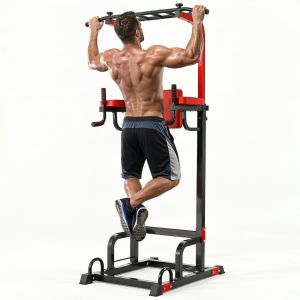 Barre De Traction Ajustable, Power Tower 7 Hauteurs R&eacute;glables, Station Musculation &Agrave; Domicile, Multifonction Station De Traction Dips,Pour La Flexion,Abdominaux,Charge 200kg, Noir,Roug - Occasion