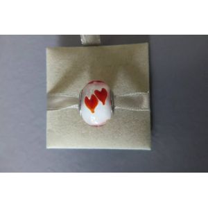 Charm 220 Perle Murano Blanc Coeur Rouge Argent Amore & Baci - Occasion