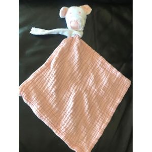 Doudou Peluche Cochon Rose Et Blanc Mouchoir Rose - Occasion