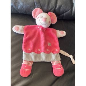 Doudou plat SOURIS rose Fleur brod&eacute;e Simba 26cm - Occasion