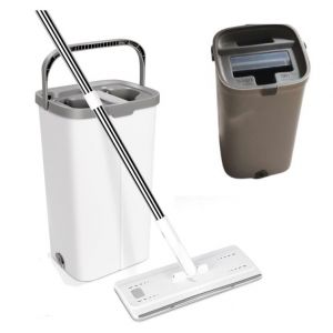 Serpill&egrave;re avec Seau Essoreur 2 en 1 Rapide &ndash; Balai Microfibre Plat, Manche INOX Robuste, 2 Serpill&egrave;res R&eacute;utilisables &ndash; Seau Compact pour Nettoyage Sol Carrelage, Parquet, Amazing Mop - Occasion