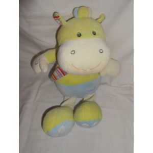 Doudou Babysun Hippopotame Vache Baby Sun Vert Bleu Echarpe Foulard Bandana Raye Rouge Jaune Orange Blanc 35cm - Occasion