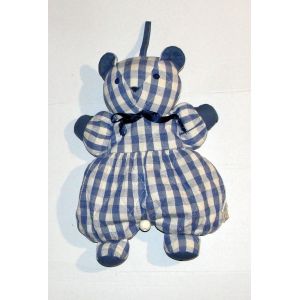 Doudou Ours Musical Tissus Carreaux Bleu Vintage Sucre D'orge - Occasion