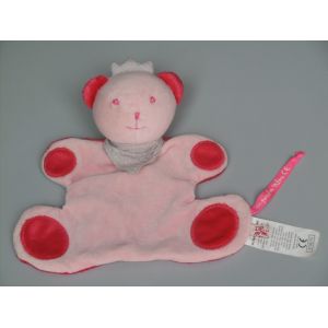 Doudou Ours Plat Rose Couronne Bandana Gris Grelot Dpam - Occasion