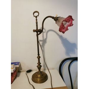 Lampe Bureau Style 1900 Abat Jour En Verre. Ancien Syst&egrave;me Monte Baisse - Occasion