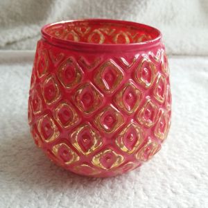 Photophore Rouge Et Dor&eacute; En Verre - Occasion