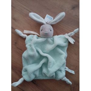 Doudou Lapin Plat Plume Aqua Bleu Turquoise Gris KALOO - Occasion