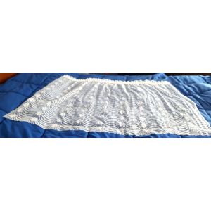 Voilage Droit - Rideau Effet Dentelle D&eacute;cor 10 Bandes De Fleurs Entrecoup&eacute;es Motifs De Vagues-Passe-Tringle Sous Galon Fronceur Cousu Machine - Bas Non Termin&eacute; - 1m04x90 Environ - Ancien Style R&eacute;tro - Occasion