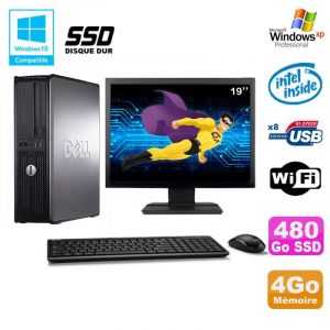 Lot PC DELL Optiplex 760 DT E8400 3Ghz 4Go DDR2 480Go SSD WIFI XP Pro + 19 - Occasion
