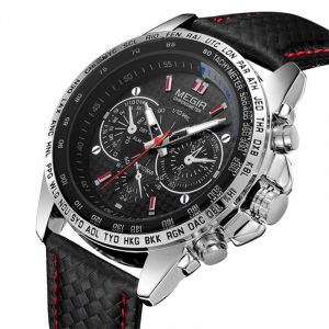 Cuir Montre Homme Megir Marque 1010 Mouvement À Quartz Montre Étanche Noir - Occasion