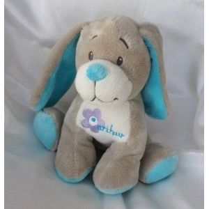 Doudou Peluche Chien Arthur Gris Blanc Bleu Fleur Arthur Et Lola B&eacute;bisol - Occasion