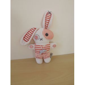 Doudou Lapin Blanc Rouge Tape À L'oeil - Occasion
