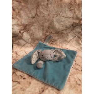 Doudou Plat Lapin Bleu Turquoise Gris Blanc Etoiles Obaibi - Occasion