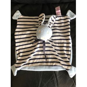 Doudou Plat Lapin Bleu Et Blanc Ray&eacute; Mailou Tradition 26*26cm - Occasion