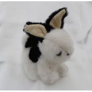 Doudou Peluche Petit Lapin Blanc Et Noir Vintage Nounours - Occasion