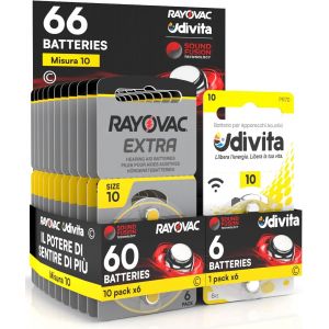 66 Piles pour appareils acoustiques Rayovac Extra Advanced 10. 66 Piles : 60 Rayovac + 6 - Occasion