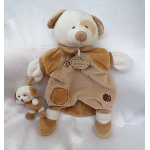 Doudou Plat Marionnette Chien Daffy Et Son Bébé Blanc Marron Doudou Et Compagnie - Occasion