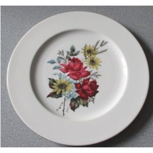 Assiette Plate De Pr&eacute;sentation Ou &Agrave; Fixer Au Mur Pour D&eacute;coration-Diam&egrave;tre 26.5cm-Porcelaine De Limoges Blanche Avec Liser&eacute; Dor&eacute; Autour Et Un Grand Bouquet De Fleurs Color&eacute;es Au Centre - Occasion
