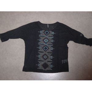 T-Shirt Manches 3/4 Noir "Aztèque" Naf Naf - L - Occasion