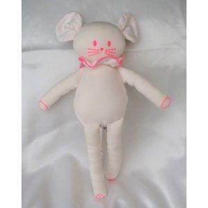 Doudou Peluche Souris Blanc Couture Rose Fluo Petit Bateau - Occasion