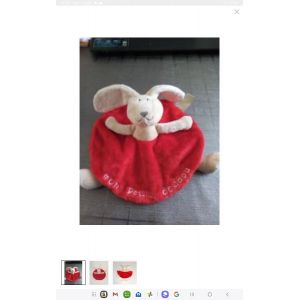 Doudou Plat Rond Tape À L'oeil Lapin Rouge Et Beige - Occasion