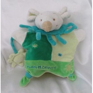 Doudou Peluche Plat Marionnette Souris Blanc Vert Soleil Doudou Et Compagnie - Occasion