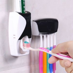 Ensemble de Presse-Dentifrice avec Porte-Brosse &agrave; Dents, Distributeur Automatique de Dentifrice, Accessoire de Salle de Bain Mural sans Per&ccedil;age, Cr&eacute;atif - Occasion