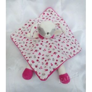 Doudou Peluche Plat Lapin Blanc Gris Rose Noisettes Pattes Obaibi - Occasion