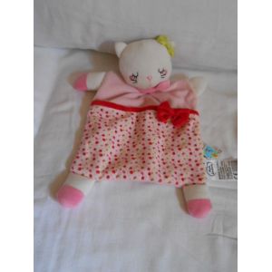 Doudou Plat Chat Mots D'enfants Rose Fleurs Noeuds Vert 30 Cm Leclerc Siplec - Occasion