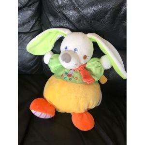 Doudou Musical Lapin Jaune Vert Pois Ours Brodé Mots D'enfants 24cm - Occasion