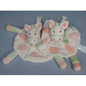 Lot De 2 Doudous Cheval Poney Jaune Orange Vert Kimbaloo La Halle - Occasion