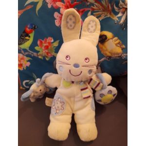 Doudou Lapin Activités Pouet Hochet Nicotoy Beige Bleu - Occasion