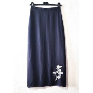 Jupe Longue Caroll Taille 34 Grise Motifs Fleurs Brodées Doublée - Occasion