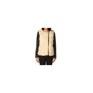 Superbe Veste Femme Fausse Fourrure Écrue Et Imitation Cuir Noir Vila Taille L Neuve - Occasion