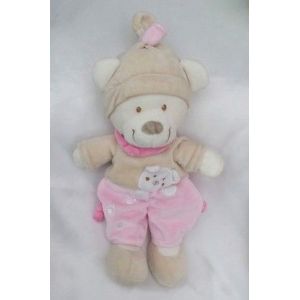 Doudou Peluche Ours Rose Blanc Beige Empreintes Nicotoy - Occasion