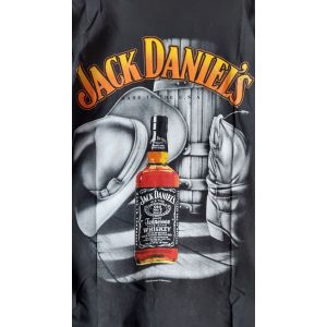 T Shirt Jack Daniels Since 1866 Noir Taille Large Coton 220 Grammes Motifs Bottes Chapeau Bouteille Au Dos - Occasion