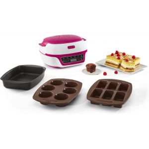 Tefal Cake Factory Intelligente à Gâteaux Appareil, Cuisson Conviviale, Pâtisserie, Machine à Pain, Muffins, 3 Inclus, 5 Programmes, Compatible Moules Crispybake KD801812, Plastique, Blanc/Framboise - Occasion