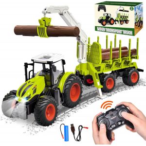 Aragallant Rc Tracteur Telecommandé Enfant, Tracteur Telecommande Avec Remorque Forestière À Partir De 2 3 4 5 6 Ans, Jouet Ferme Avec Grappin Et 4 Troncs D'arbre, Cadeau De Noël Pour Enfants - Occasion