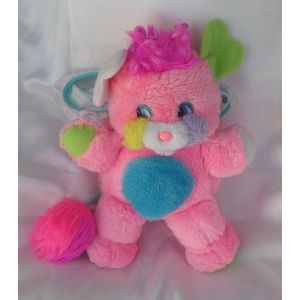 Peluche Doudou Popples Rose Ventre Bleu Bonnet Rayures Mattel - Occasion