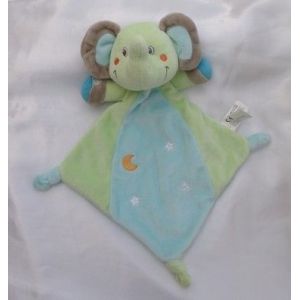 Doudou Peluche Eléphant Losange Vert Et Bleu Etoile Lune Nicotoy - Occasion